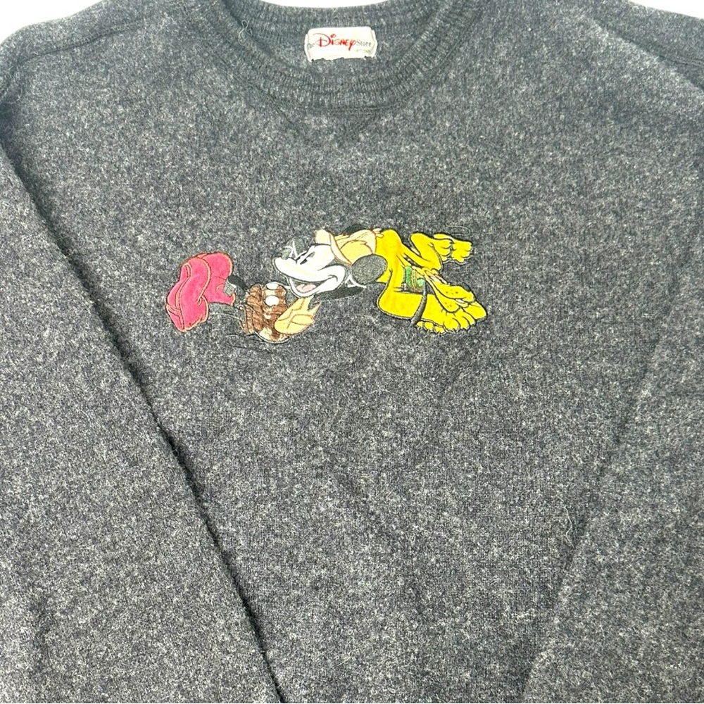The Disney Store Vintage Black Wool Sweater Medium? Mickey Outdoors Pluto - Picture 10 of 12